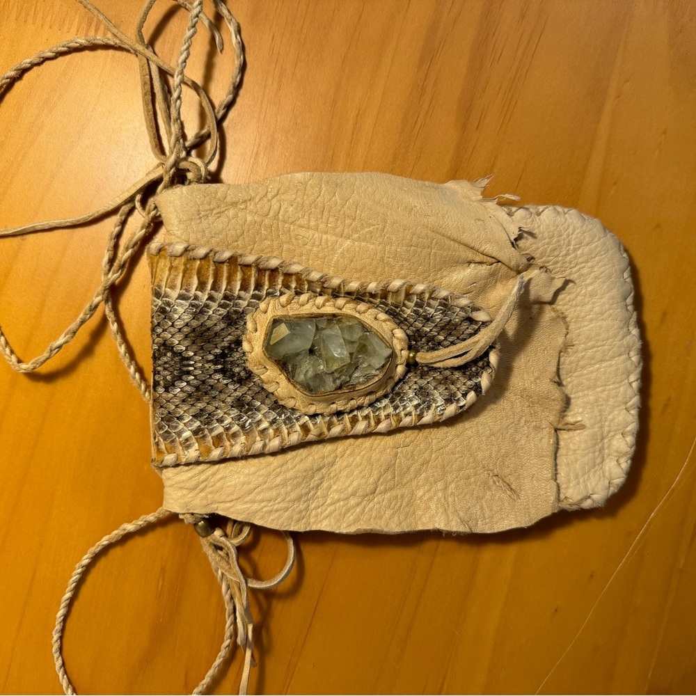 Leather Bag w/ Gem & Snake Skin Detail